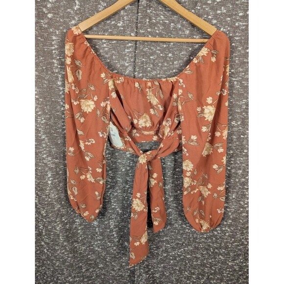 NWT Altar'd State Floral Long Sleeve Crop Top Tie in‎ Back Blouse Women's Medium - Picture 5 of 10